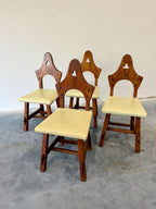 Brutalist Oak Arts and Crafts Antique Dining Chairs, Set of 4, in Manner of Charles Limbert