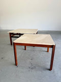 Mid Century Danish Rosewood and Travertine Coffee and Side Table Set