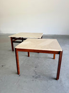 Mid Century Danish Rosewood and Travertine Coffee and Side Table Set