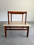 Mid Century Danish Rosewood and Travertine Coffee and Side Table Set