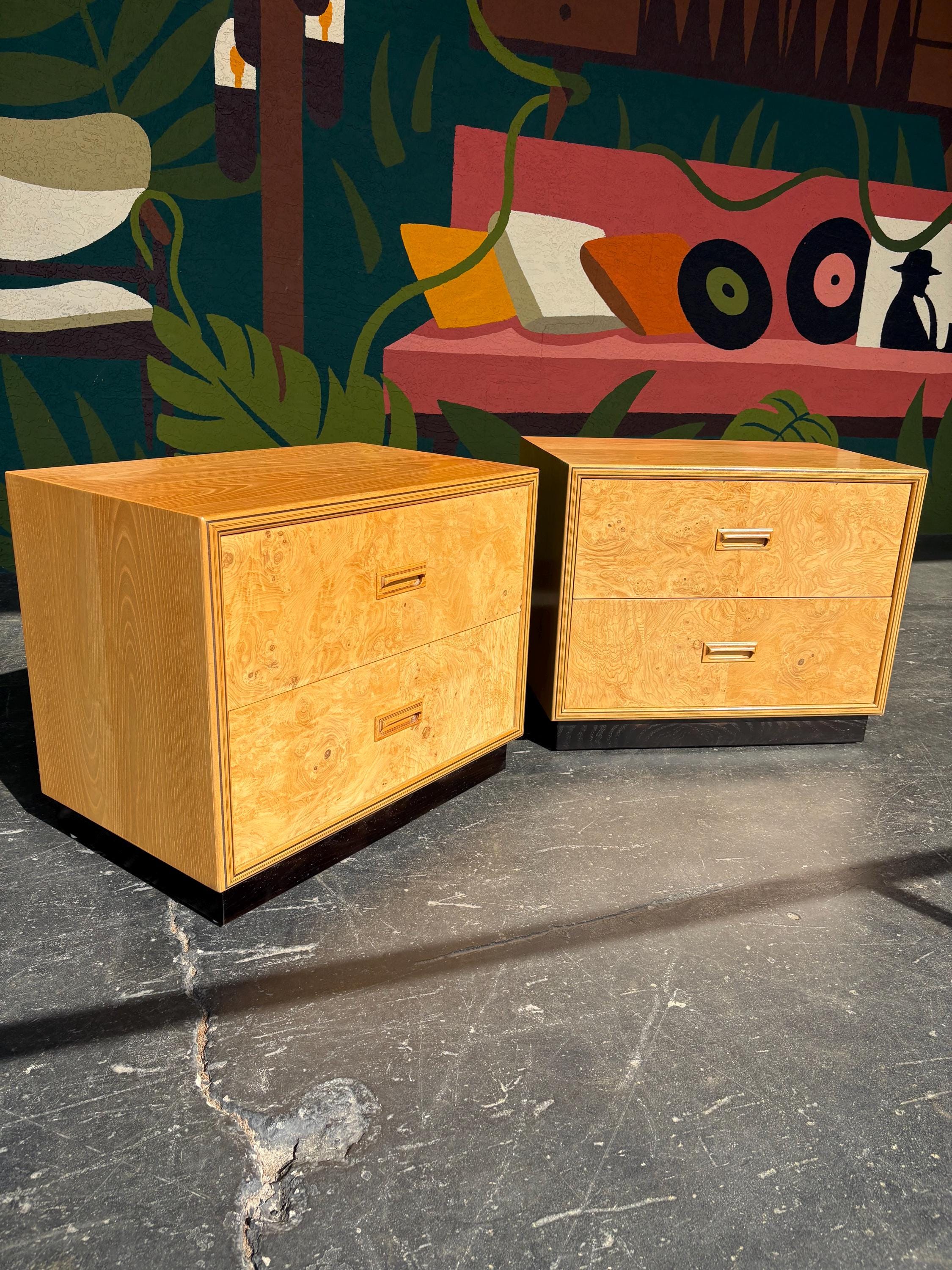 Vintage Henredon Scene Two Burlwood Nightstand Pair
