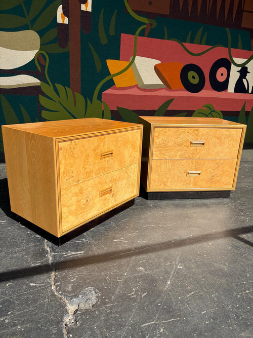 Vintage Henredon Scene Two Burlwood Nightstand Pair