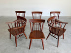 Mid Century Modern Solid Cherry Windsor Style Dining Chairs by Willett, Set of 6