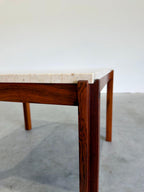 Mid Century Danish Rosewood and Travertine Coffee and Side Table Set