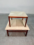 Mid Century Danish Rosewood and Travertine Coffee and Side Table Set