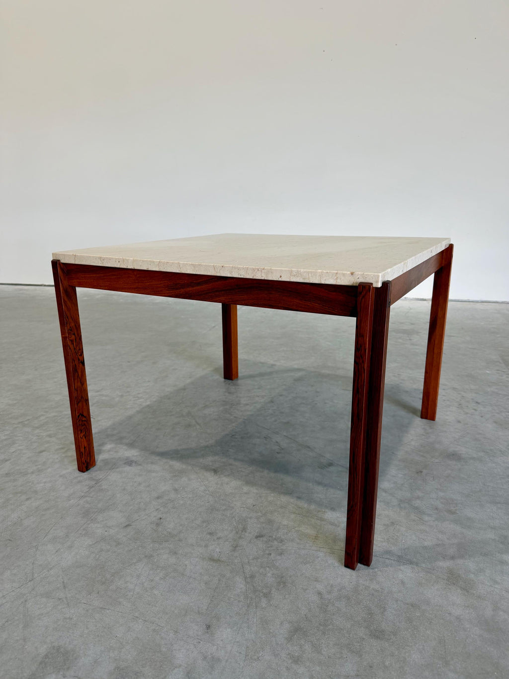 Mid Century Danish Rosewood and Travertine Coffee and Side Table Set