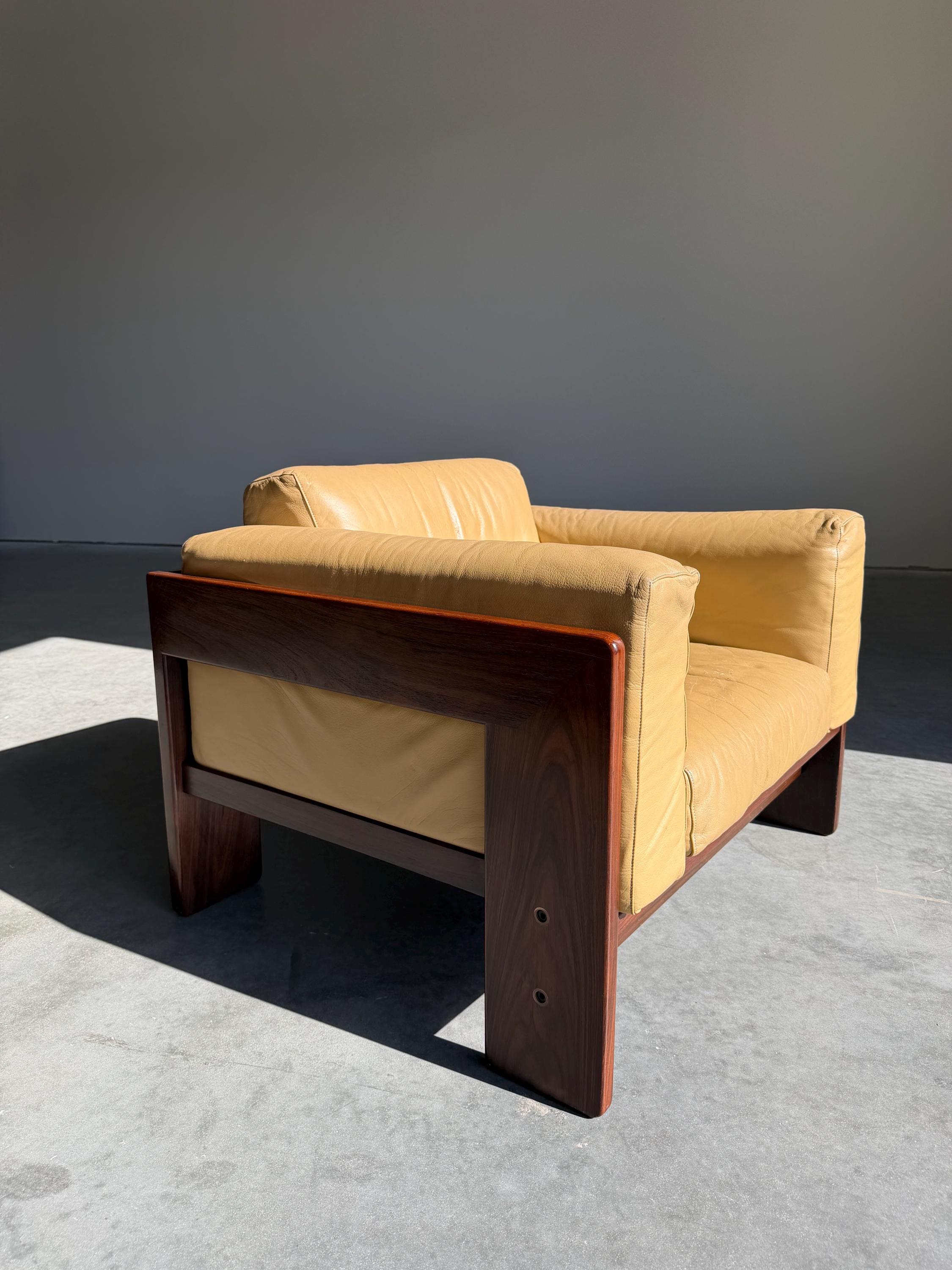 Rosewood and Leather Bastiano Lounge Club Chair by Tobia Scarpa for Gavina