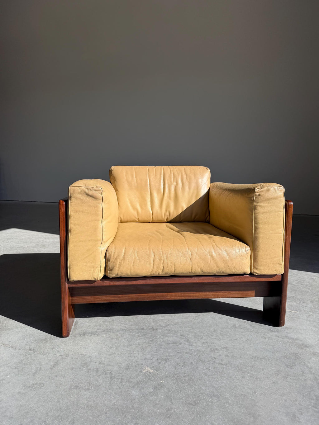 Rosewood and Leather Bastiano Lounge Club Chair by Tobia Scarpa for Gavina