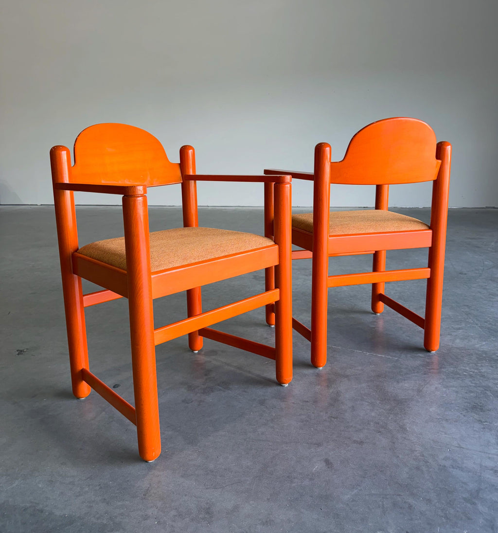 Pair of Vintage Orange Hank Lowenstein Padova Armchairs