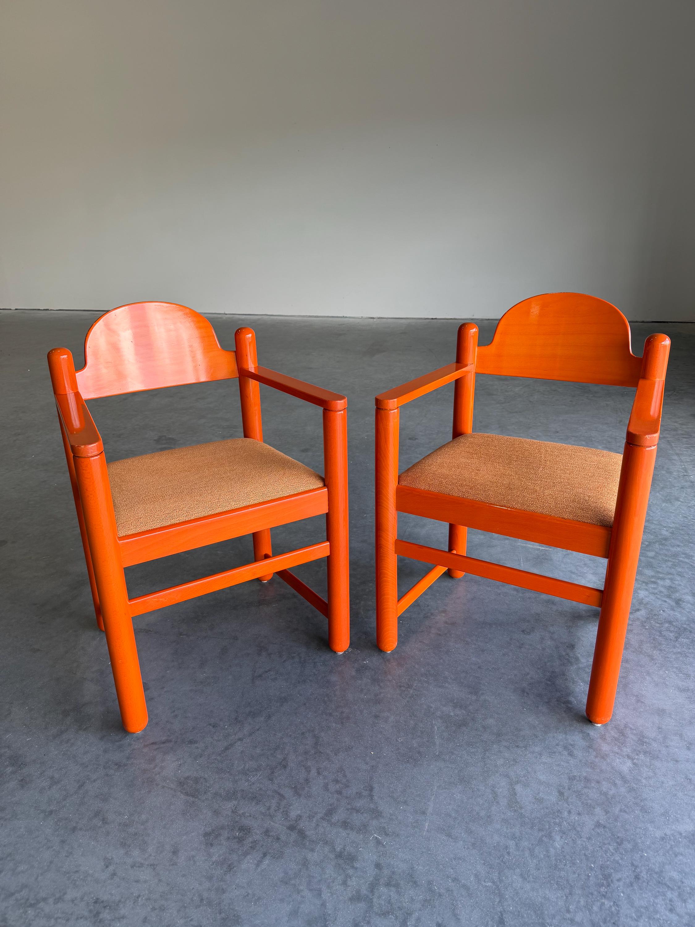 Pair of Vintage Orange Hank Lowenstein Padova Armchairs