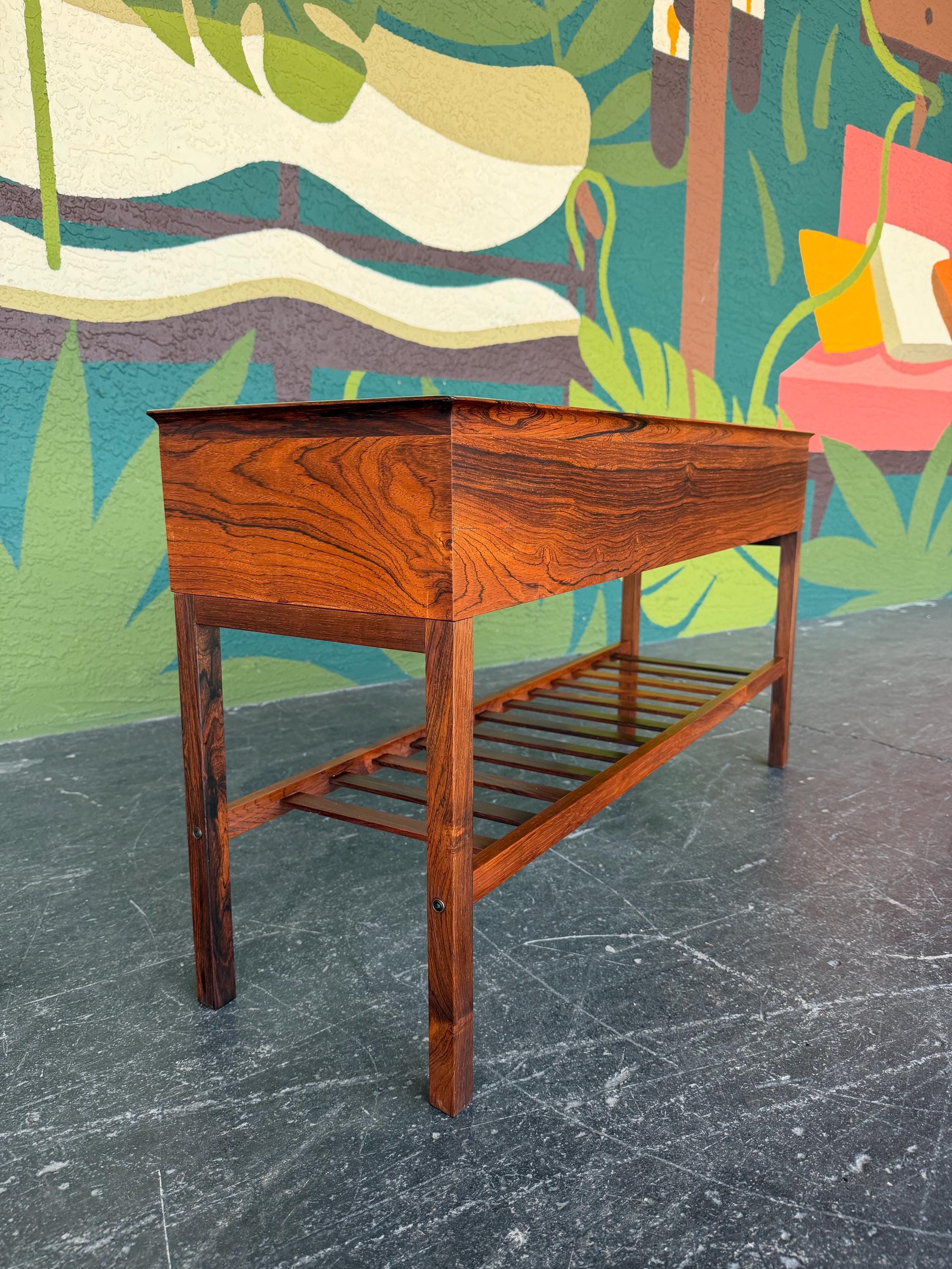 Mid Century Danish Rosewood Planter Magazine Rack Console