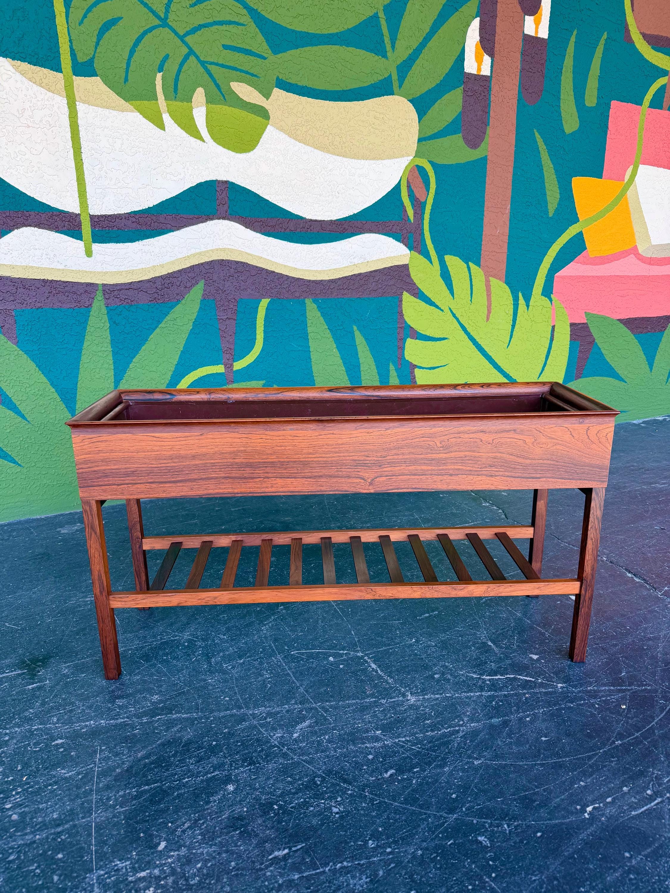 Mid Century Danish Rosewood Planter Magazine Rack Console