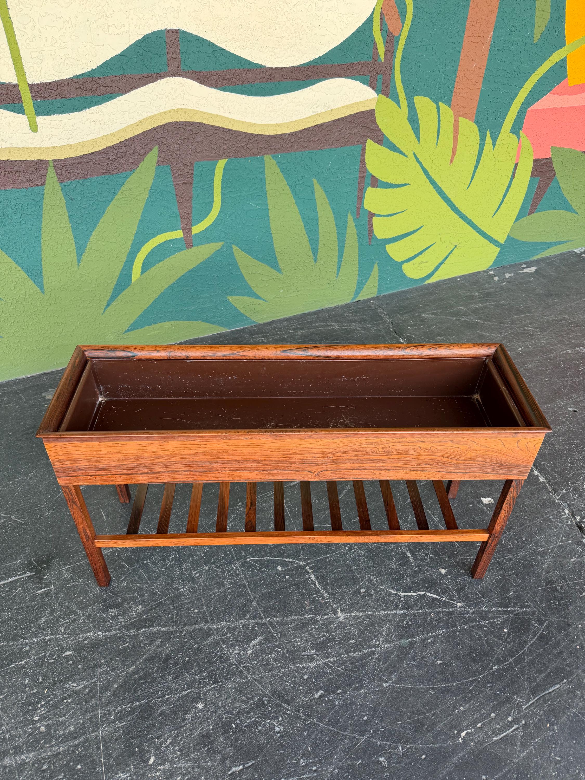 Mid Century Danish Rosewood Planter Magazine Rack Console