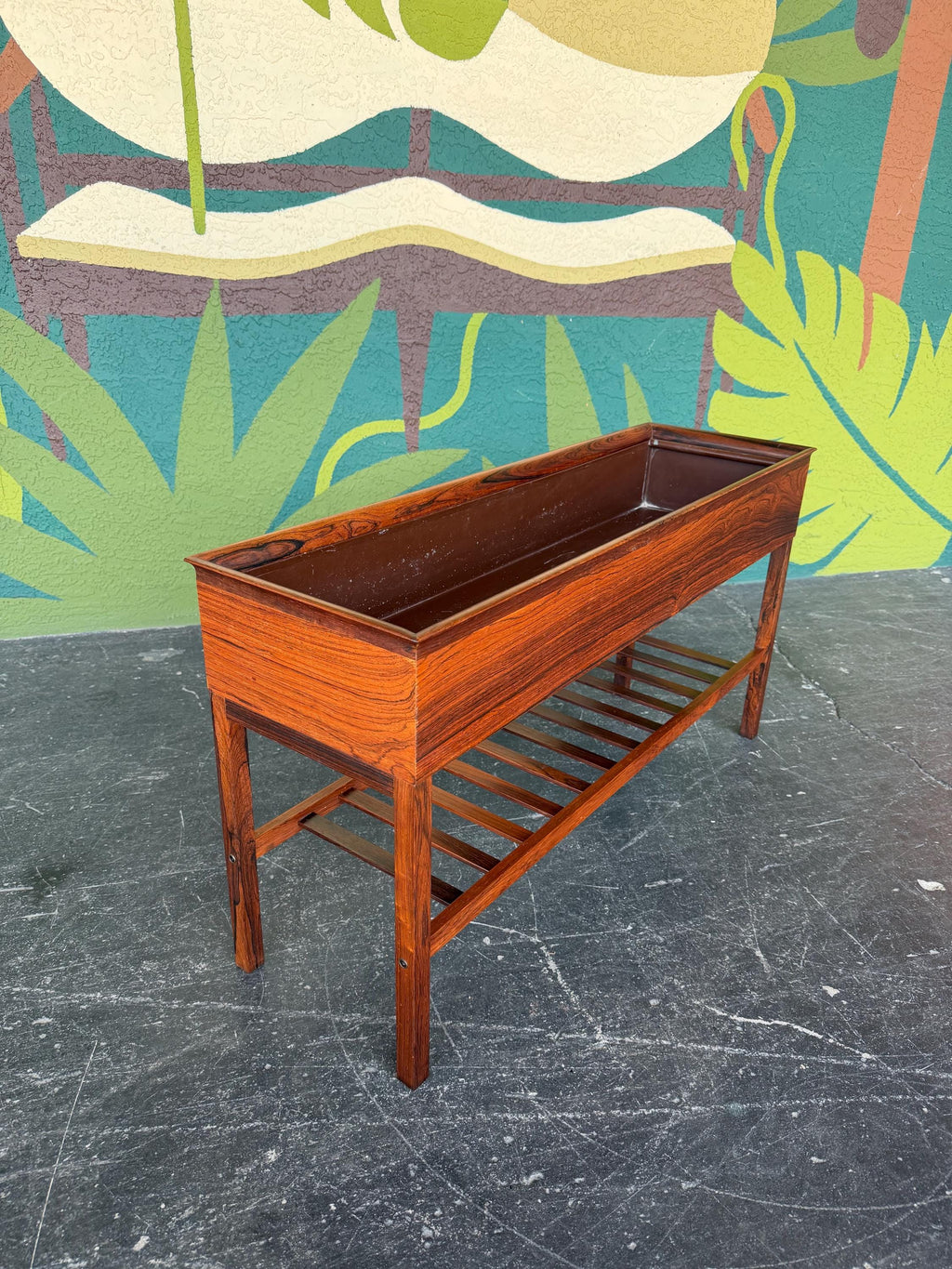 Mid Century Danish Rosewood Planter Magazine Rack Console