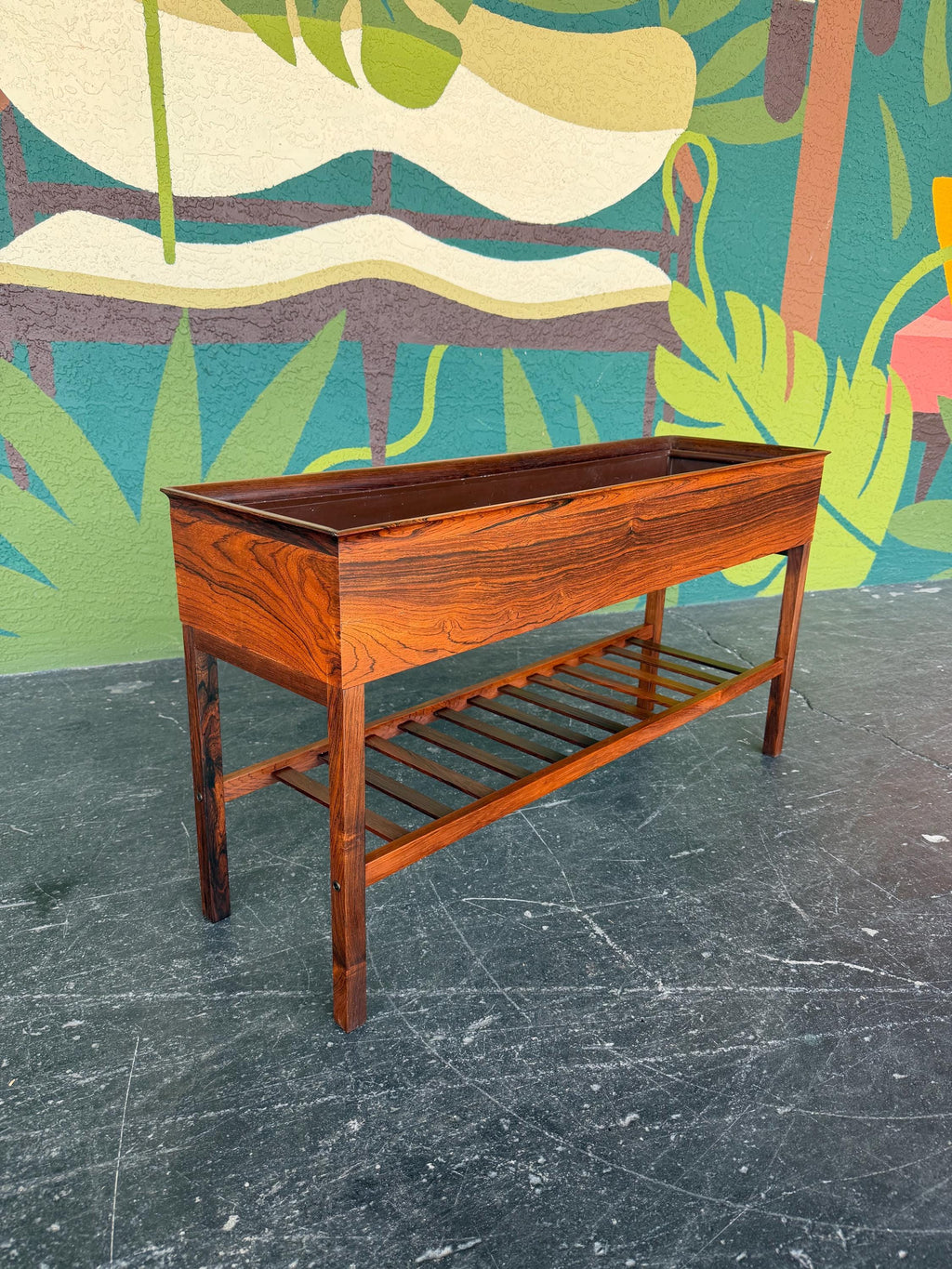 Mid Century Danish Rosewood Planter Magazine Rack Console