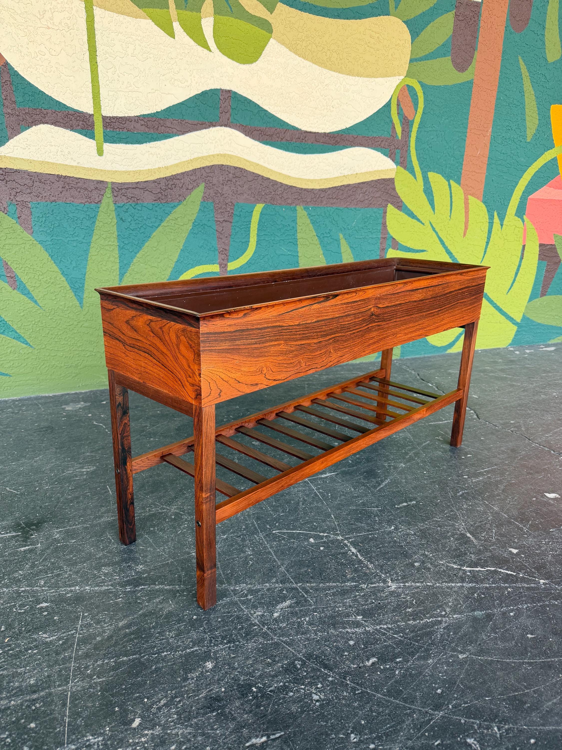 Mid Century Danish Rosewood Planter Magazine Rack Console
