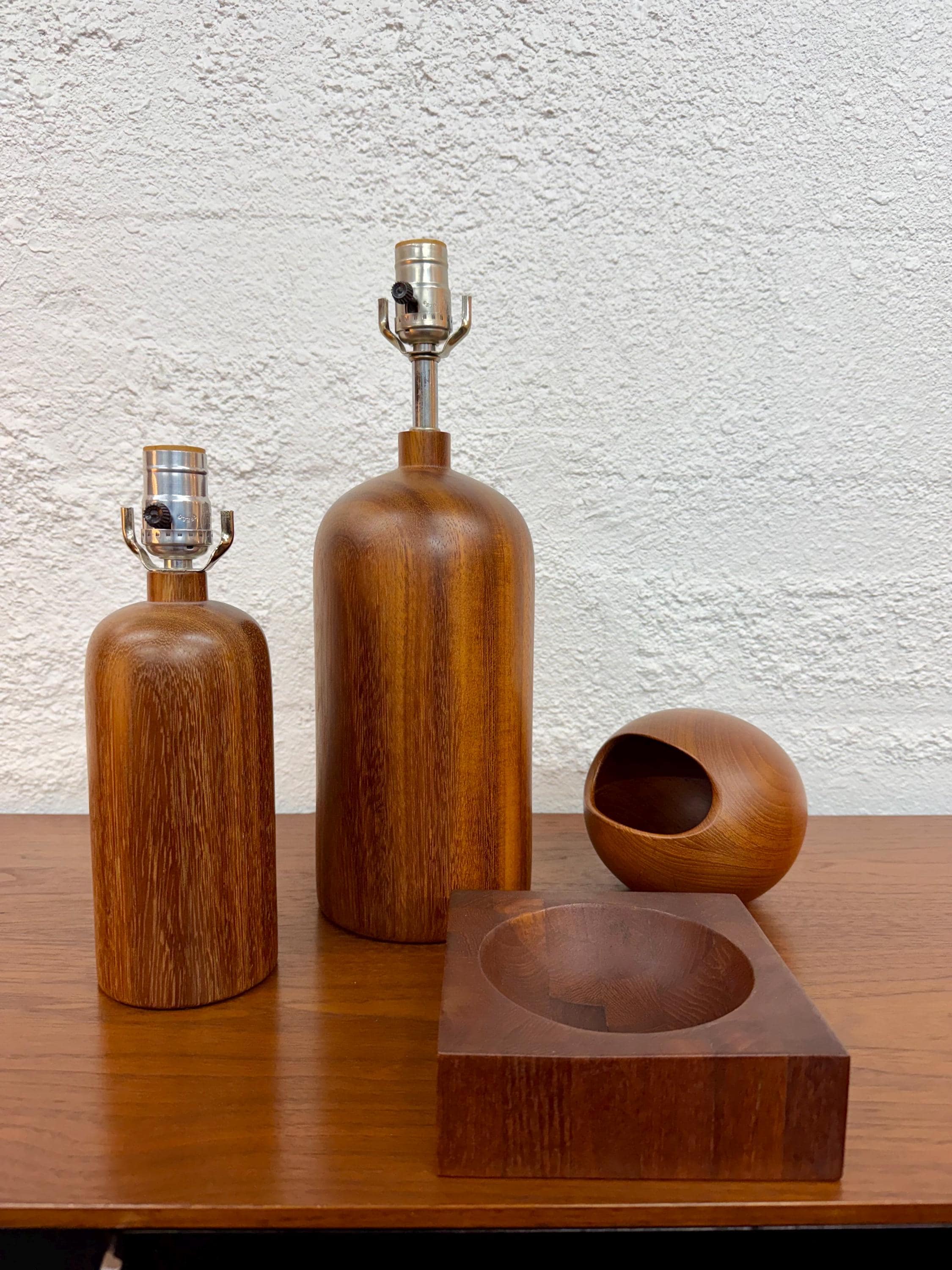Mid Century Danish Teak Wood Bottle Table Lamp, Medium size