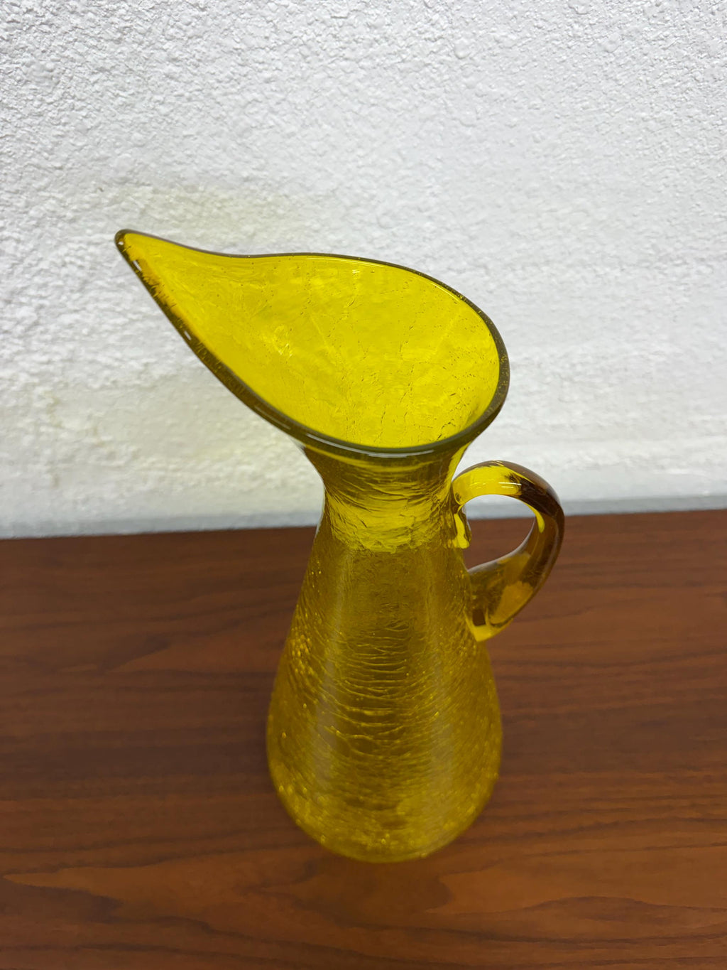 Blenko Large Jonquil Crackle Glass Model 976 Pitcher, Mid Century Modern