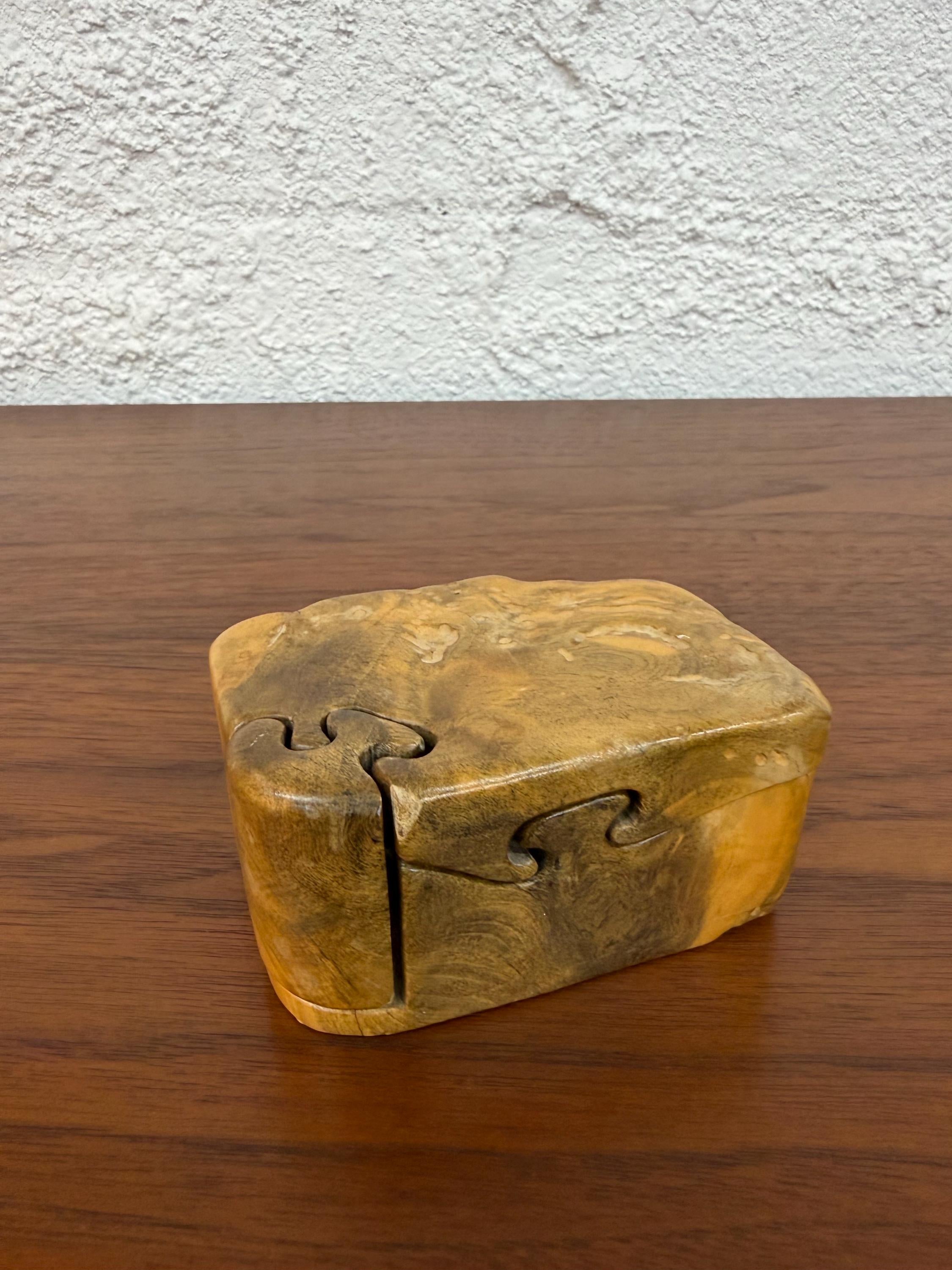 Vintage Hand Carved Don Rupard California Buckeye Wood 4 Piece Puzzle Box, Signed
