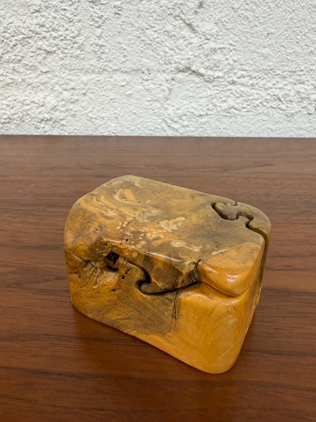 Vintage Hand Carved Don Rupard California Buckeye Wood 4 Piece Puzzle Box, Signed
