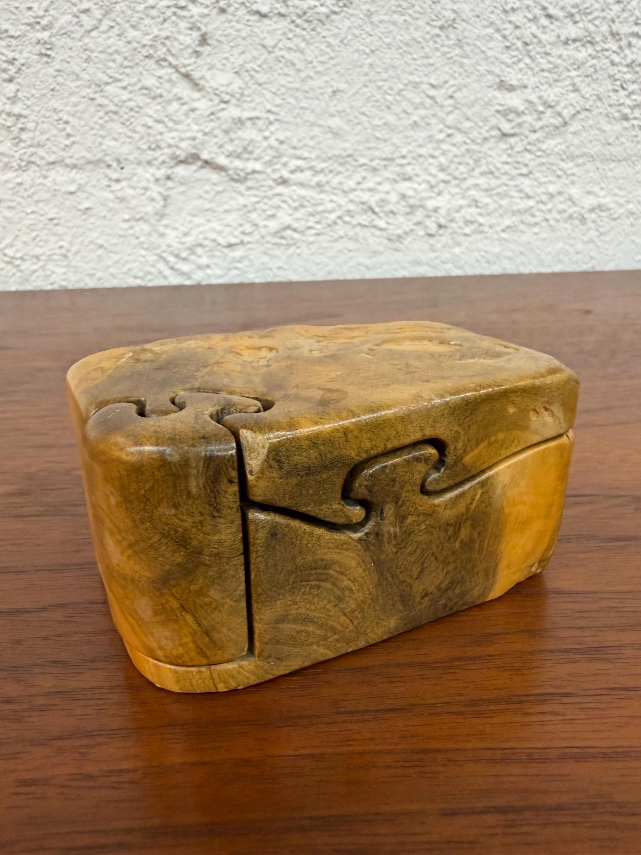 Vintage Hand Carved Don Rupard California Buckeye Wood 4 Piece Puzzle Box, Signed