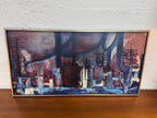 Mid Century Original Abstract Landscape Oil Painting by V. Matusko, “Detroit Oil” 1958