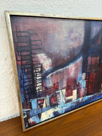 Mid Century Original Abstract Landscape Oil Painting by V. Matusko, “Detroit Oil” 1958