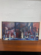 Mid Century Original Abstract Landscape Oil Painting by V. Matusko, “Detroit Oil” 1958