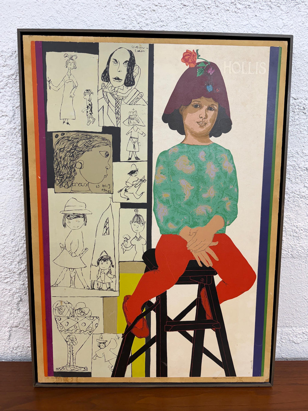 Mid Century Original Figurative Mixed Media Painting on Board, “Hollis” by Miriam Haworth 1964