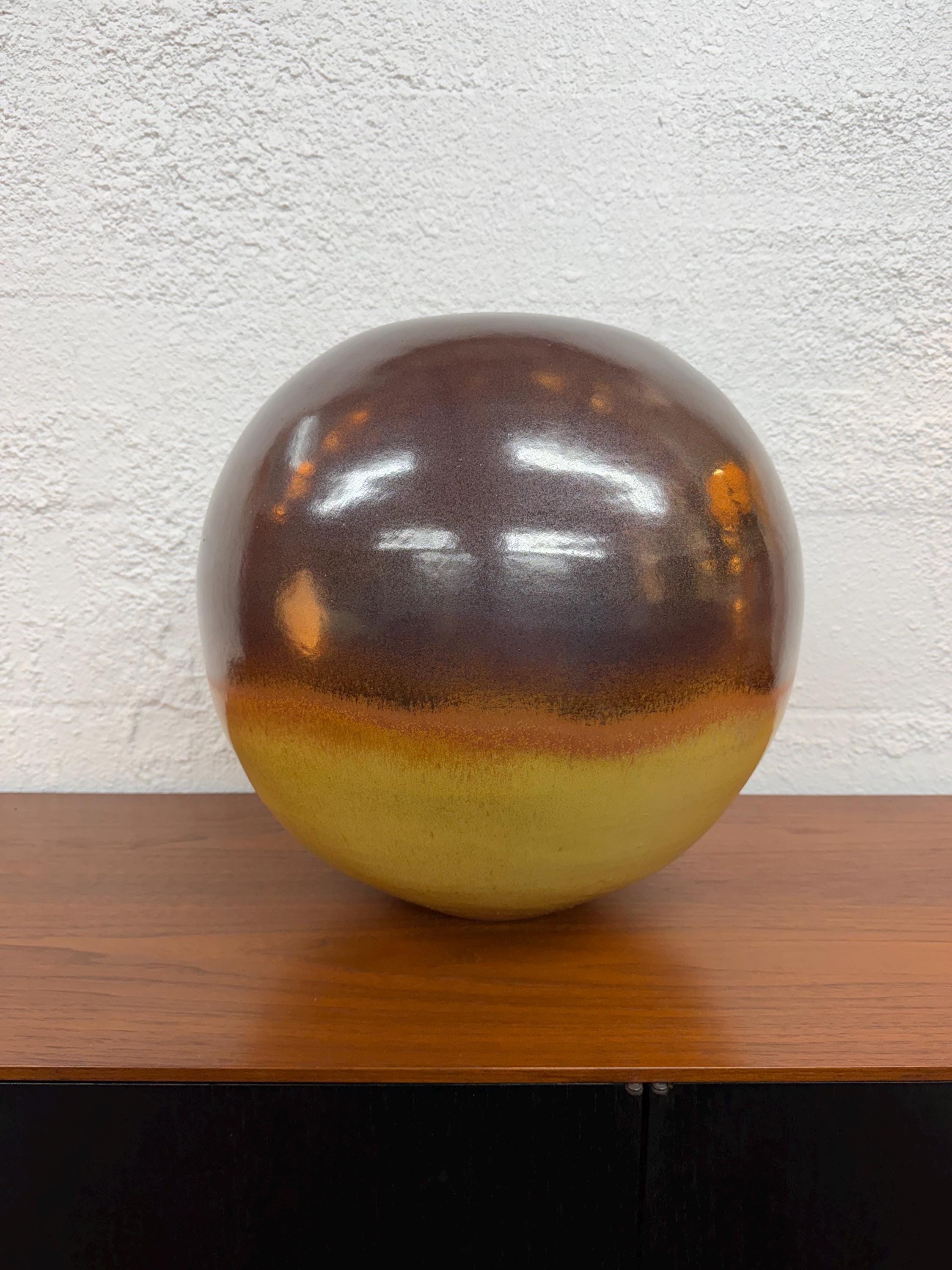 Extra Large Vintage Studio Pottery Floor Ball Vase, 17”H, Signed