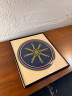 Mid Century Op Art Signed Numbered Serigraph, Falling Man Medallion  by Ernest Tino Trova