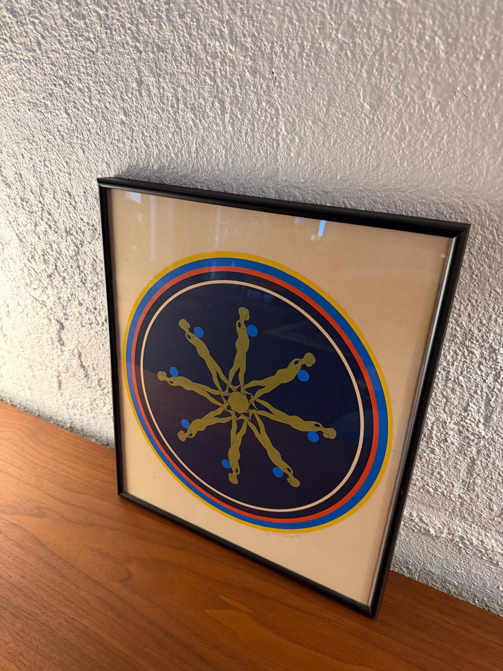 Mid Century Op Art Signed Numbered Serigraph, Falling Man Medallion  by Ernest Tino Trova