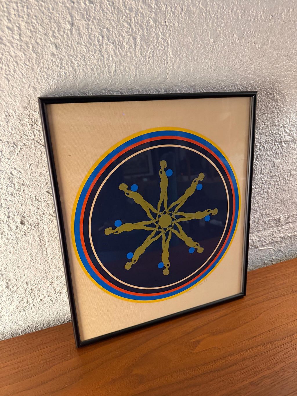 Mid Century Op Art Signed Numbered Serigraph, Falling Man Medallion  by Ernest Tino Trova