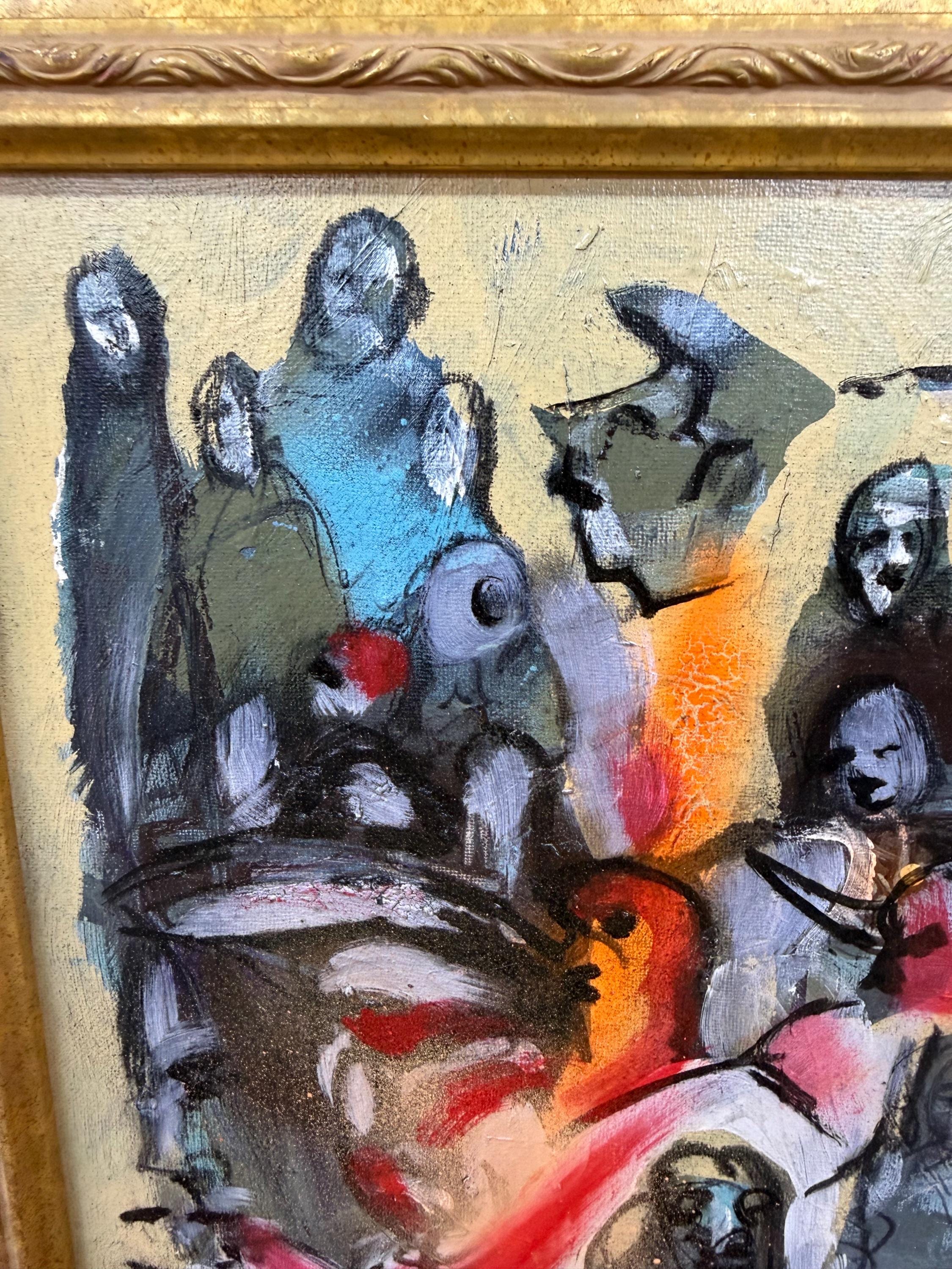 Small Vintage Original Figurative Abstract Oil on Canvas Painting by Danilo Maldonado Machado