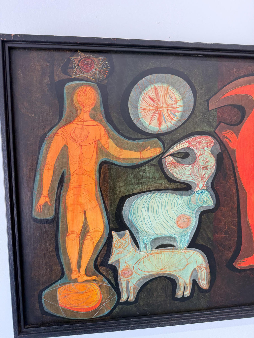 Mid Century Modern Original Painting, The Peacable Kingdom by Marcia Gaiter c.1960’s