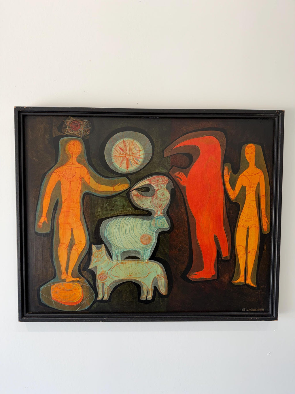 Mid Century Modern Original Painting, The Peacable Kingdom by Marcia Gaiter c.1960’s