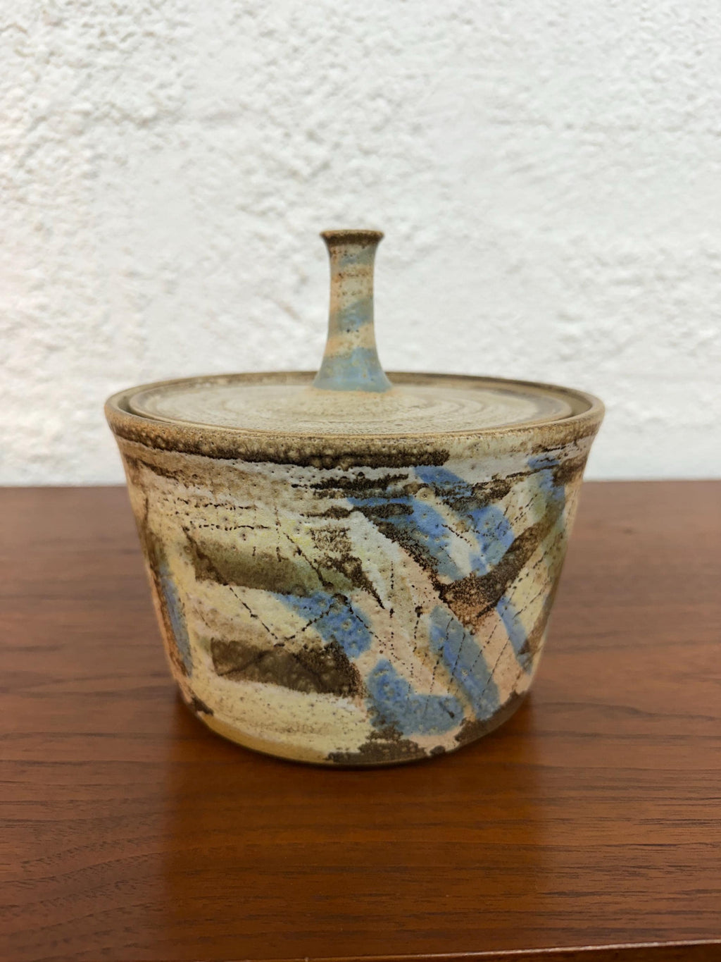 Large Vintage Studio Pottery Lidded Jar, Trinket Box, Signed