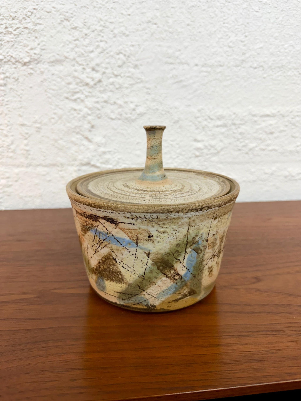 Large Vintage Studio Pottery Lidded Jar, Trinket Box, Signed