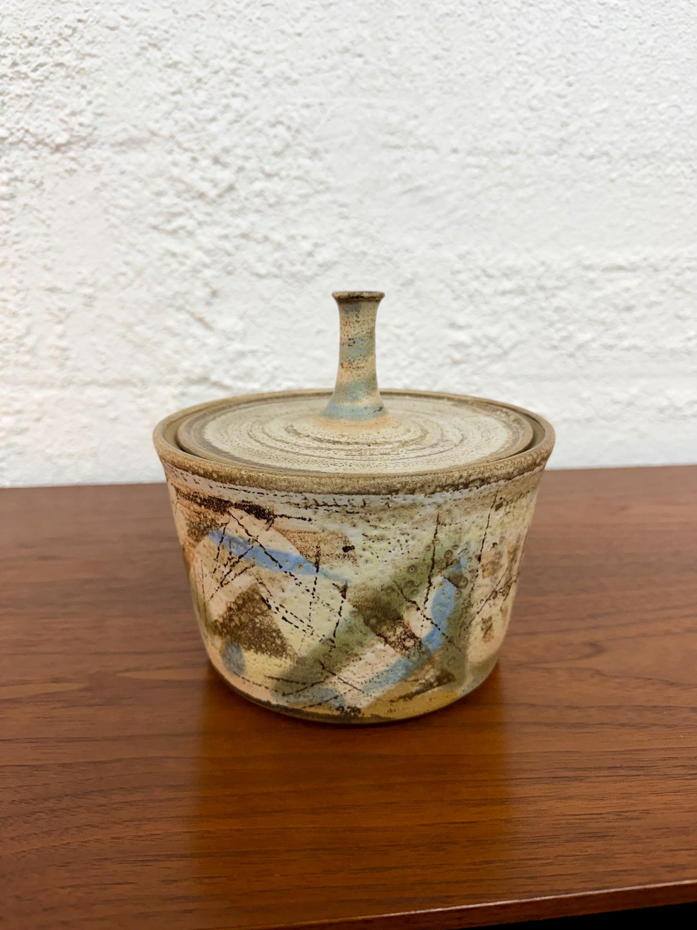 Large Vintage Studio Pottery Lidded Jar, Trinket Box, Signed