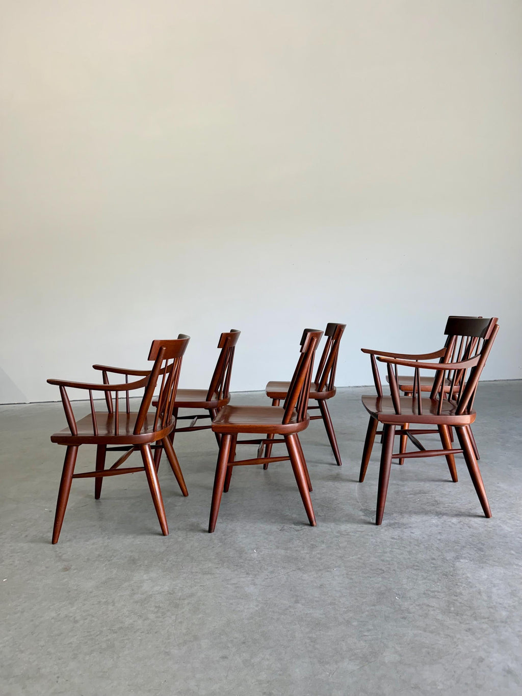 Mid Century Modern Solid Cherry Windsor Style Dining Chairs by Willett, Set of 6