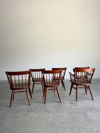 Mid Century Modern Solid Cherry Windsor Style Dining Chairs by Willett, Set of 6