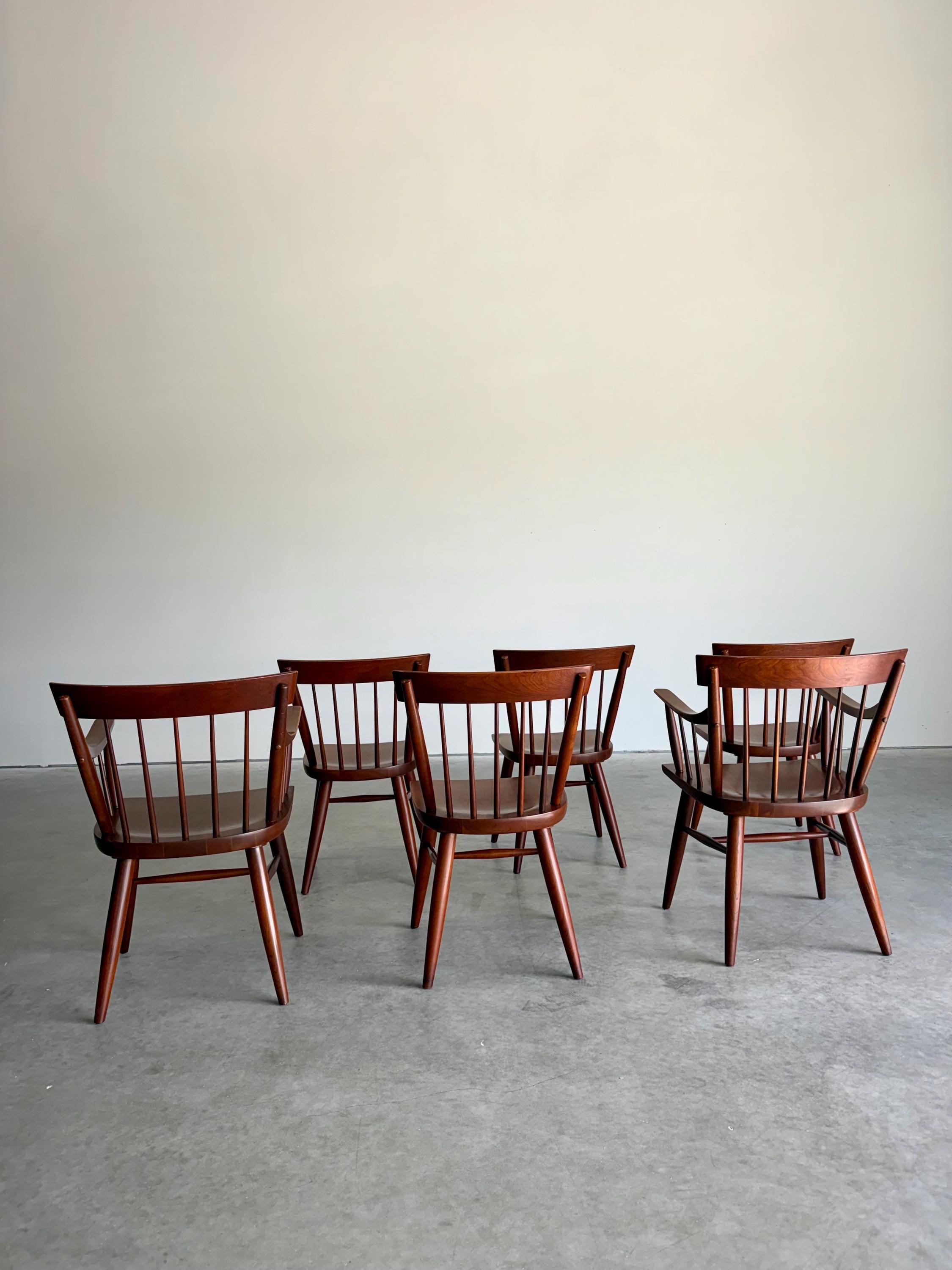 Mid Century Modern Solid Cherry Windsor Style Dining Chairs by Willett, Set of 6