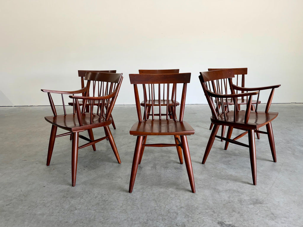Mid Century Modern Solid Cherry Windsor Style Dining Chairs by Willett, Set of 6