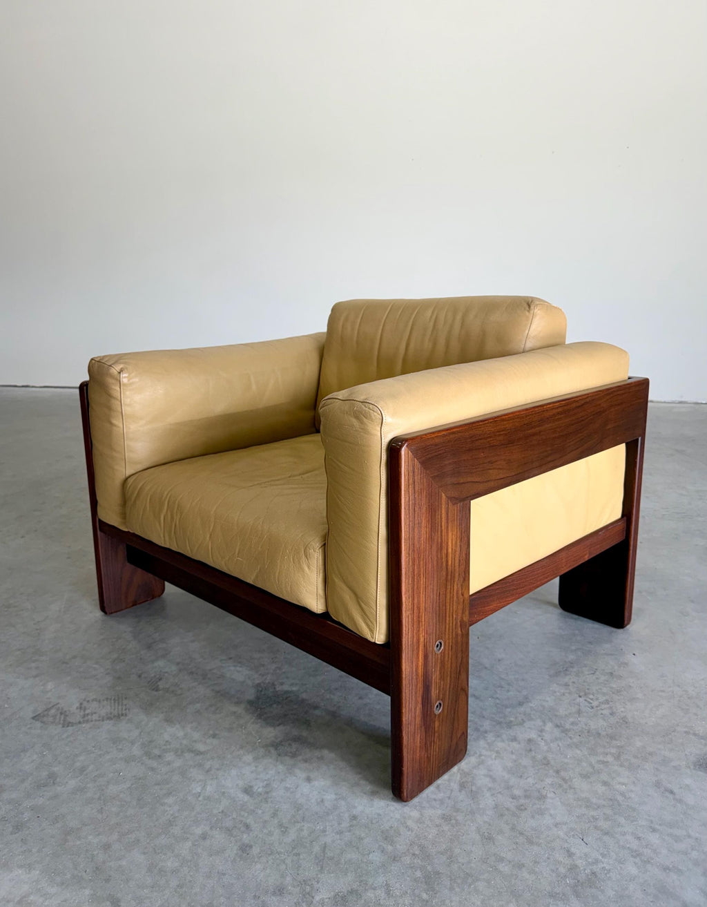 Rosewood and Leather Bastiano Lounge Club Chair by Tobia Scarpa for Gavina
