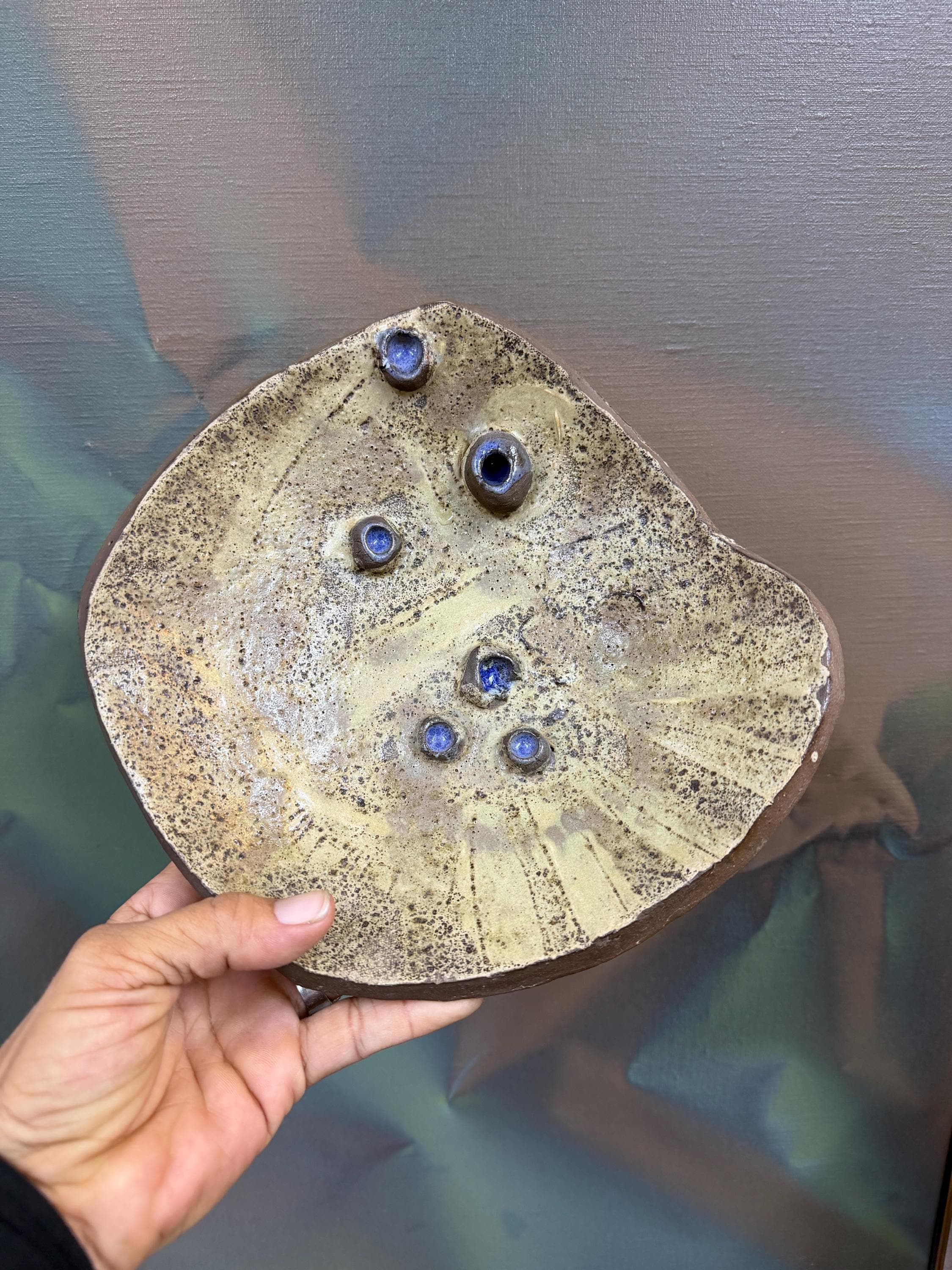 Mid Century Brutalist Studio Pottery Console Bowl by Harold Nosti