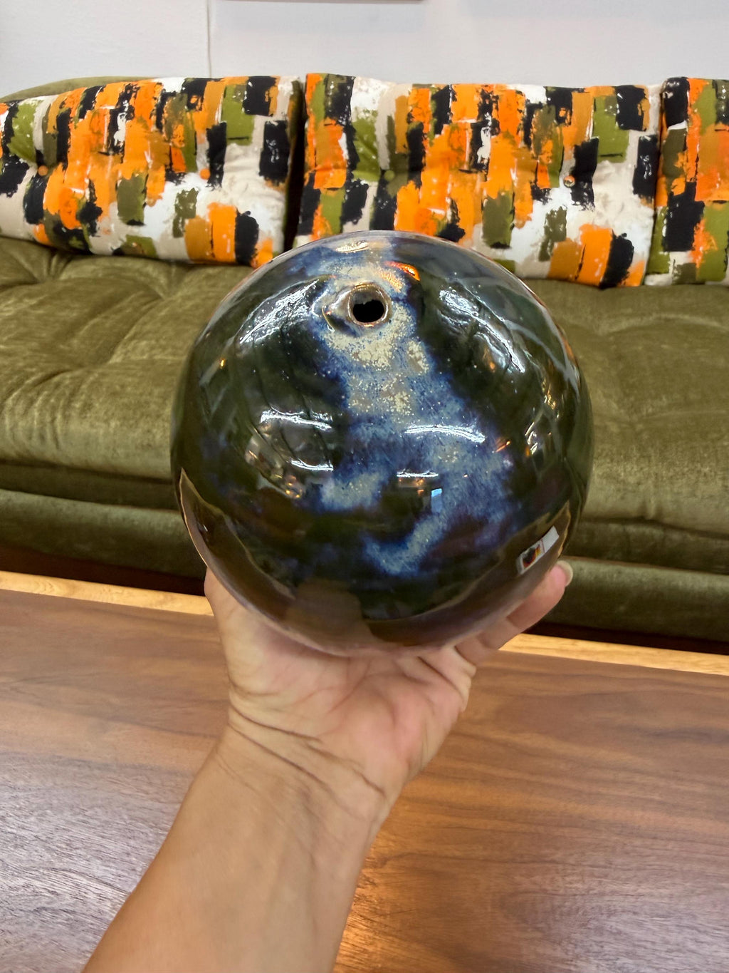 Vintage Studio Pottery Small Drip Glaze Ball Weed Pot