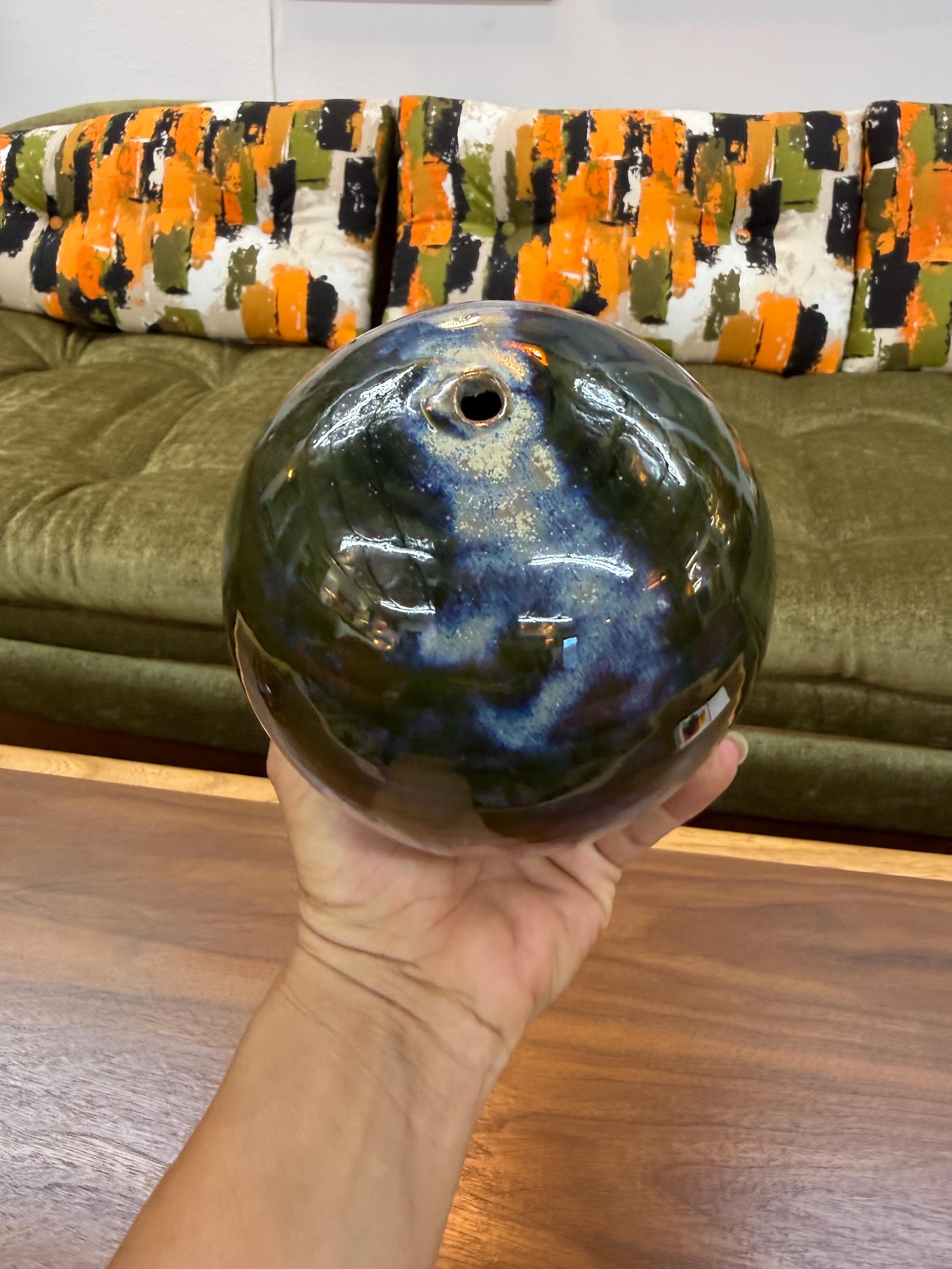 Vintage Studio Pottery Small Drip Glaze Ball Weed Pot