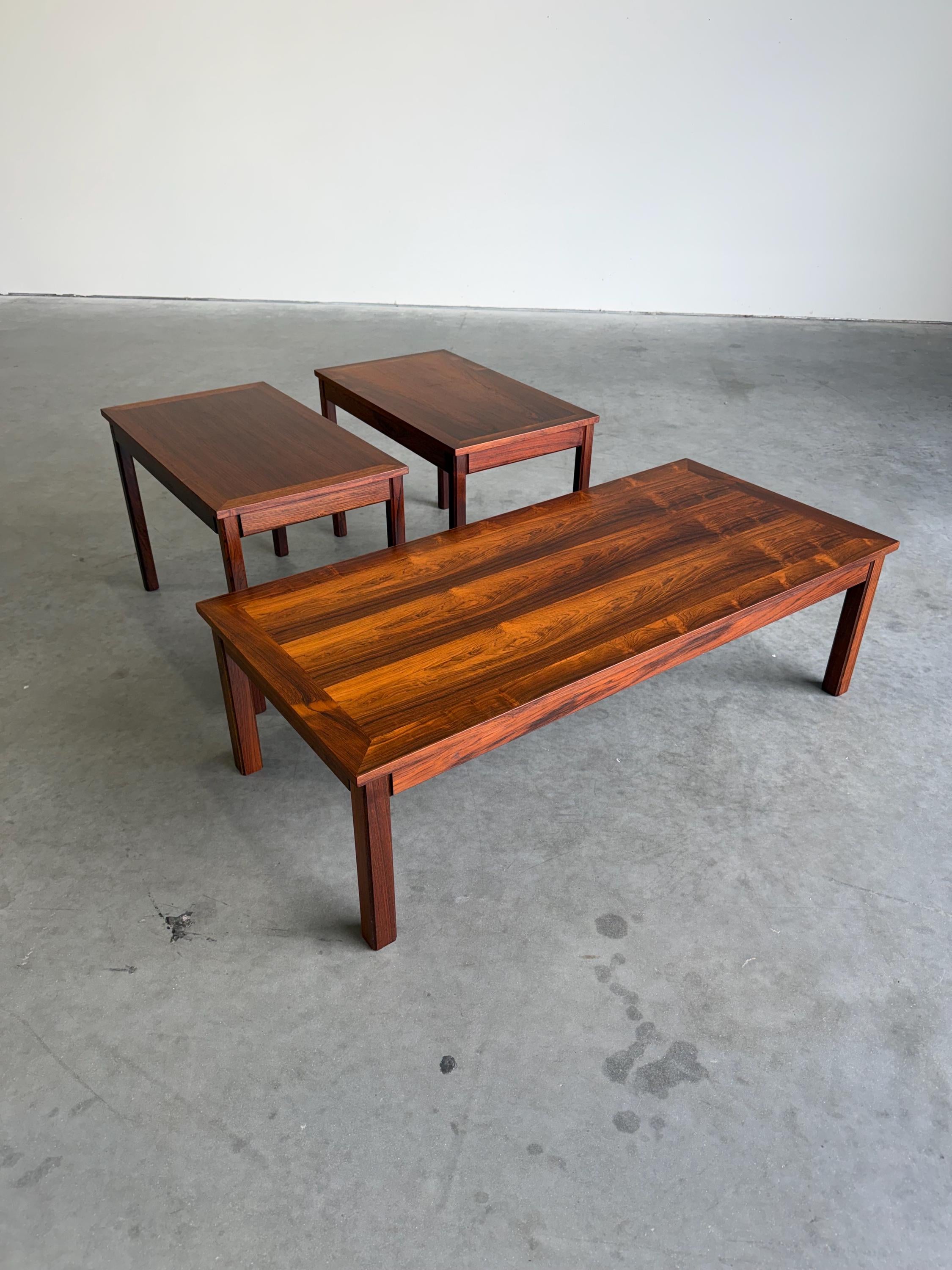 Mid Century Danish Rosewood Coffee and Two Side Tables Set