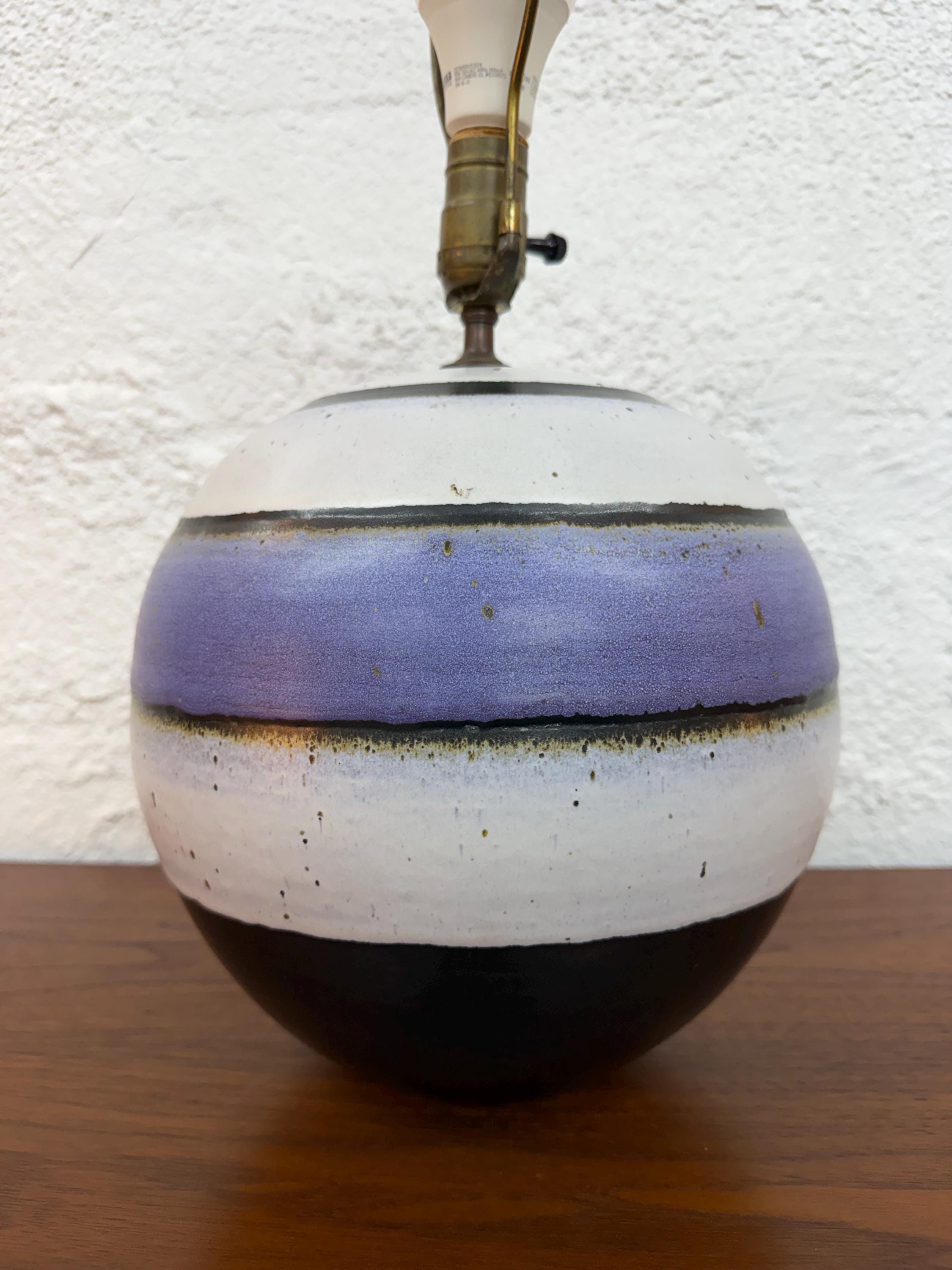 Mid Century Purple, Black and White Signed Studio Pottery Lamp