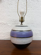 Mid Century Purple, Black and White Signed Studio Pottery Lamp